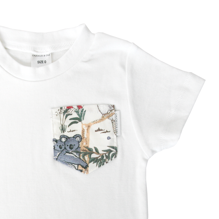 Australian Sketched Animals Pocket on White Tee