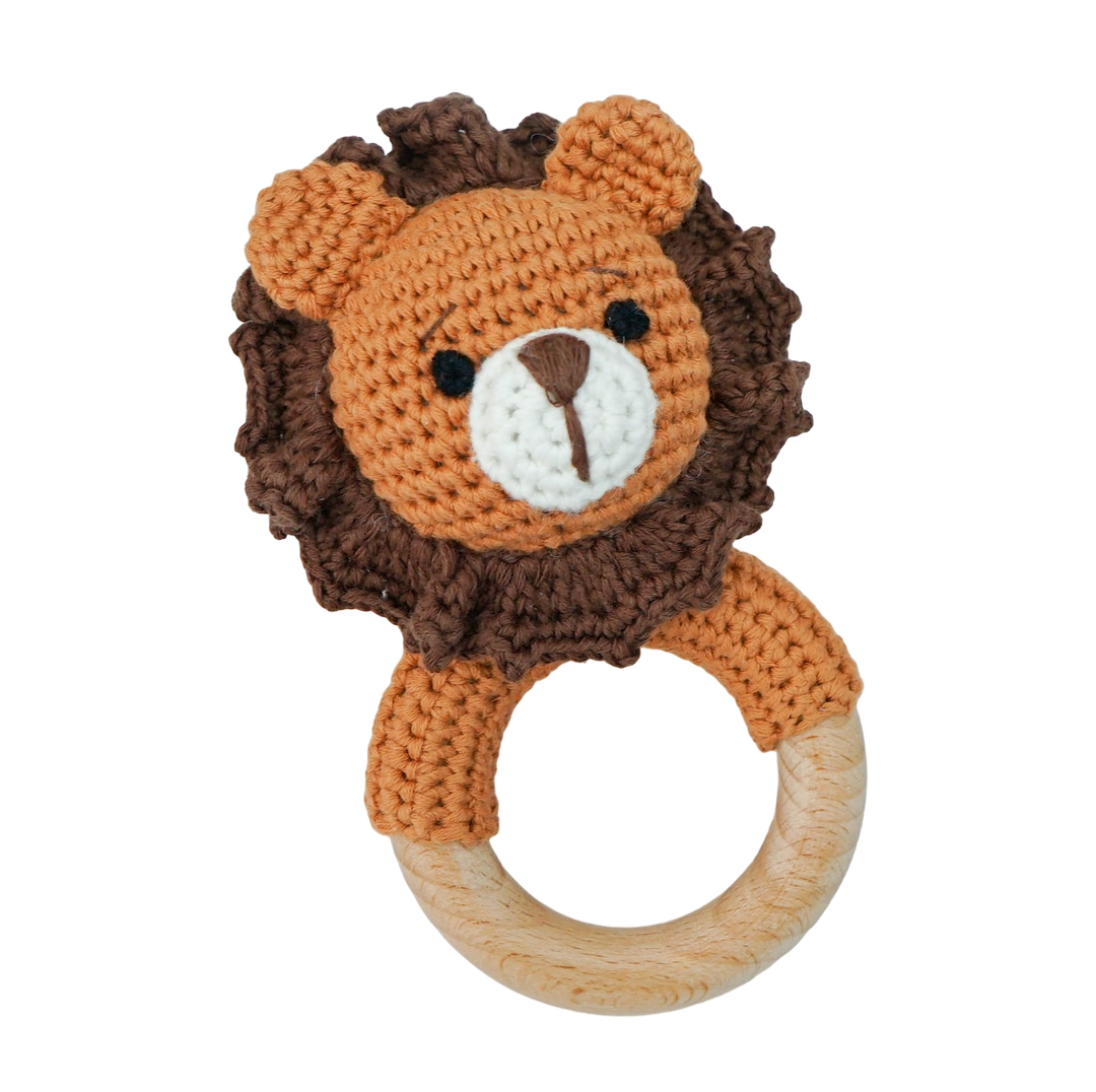 Petite Vous 100% Cotton Crochet Ring Rattle - Roary Lion