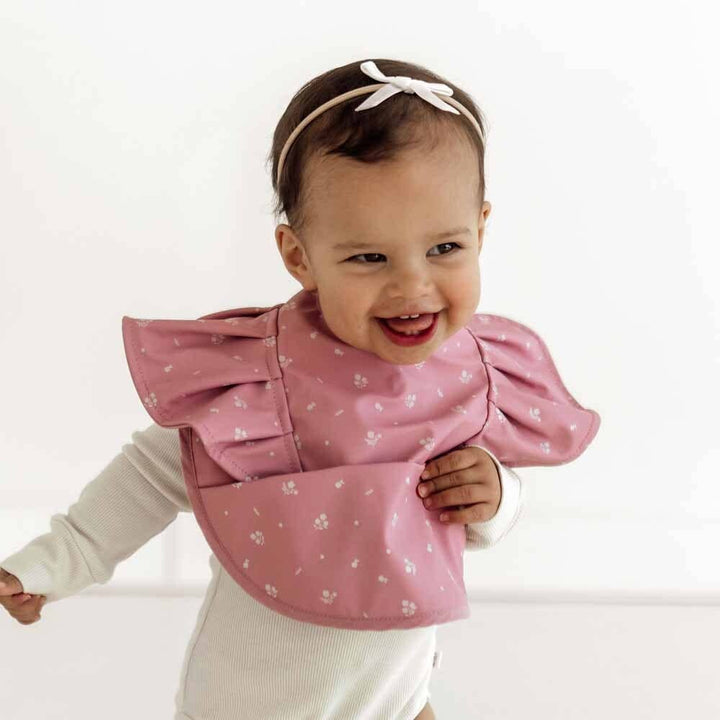 Pink Fleur Frill Snuggle Bib