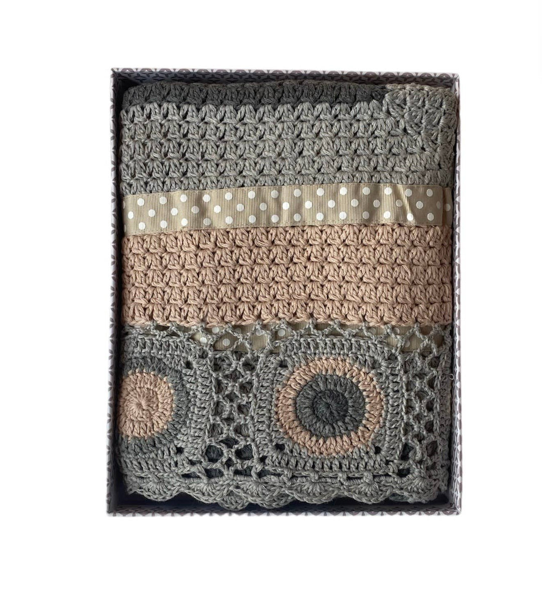 Hand Crochet Grey and Cream Blanket