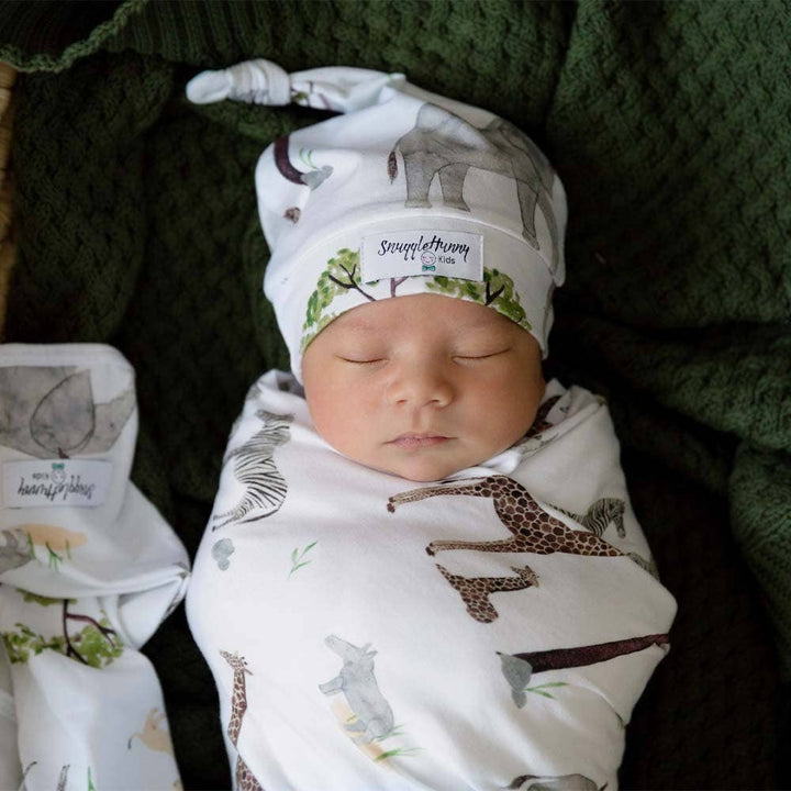 Safari Baby Jersey Wrap & Beanie Set