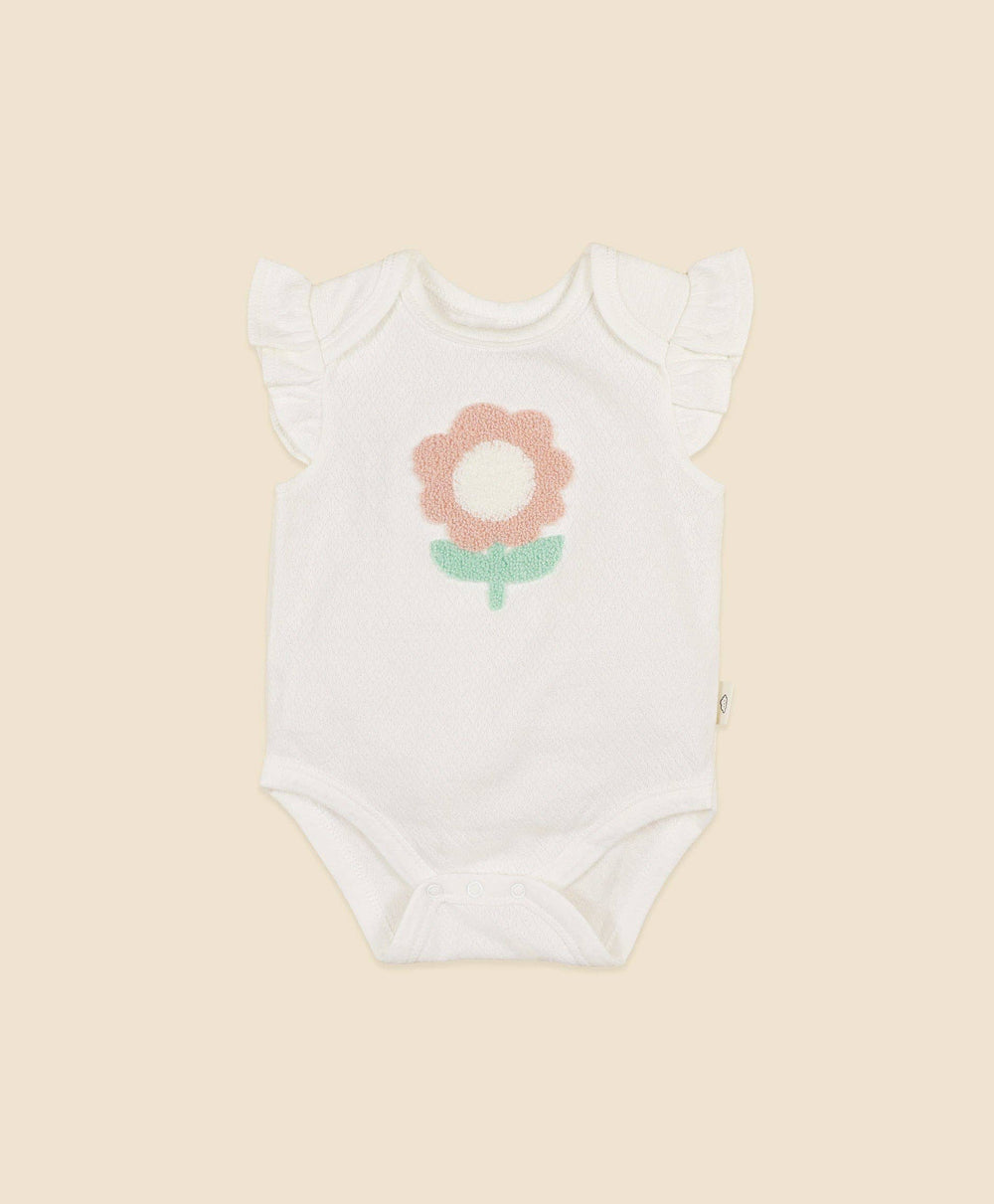 Flutter Sleeve Baby Bodysuit - Chenille flower