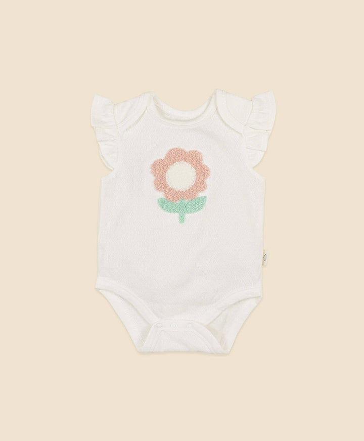 Flutter Sleeve Baby Bodysuit - Chenille flower