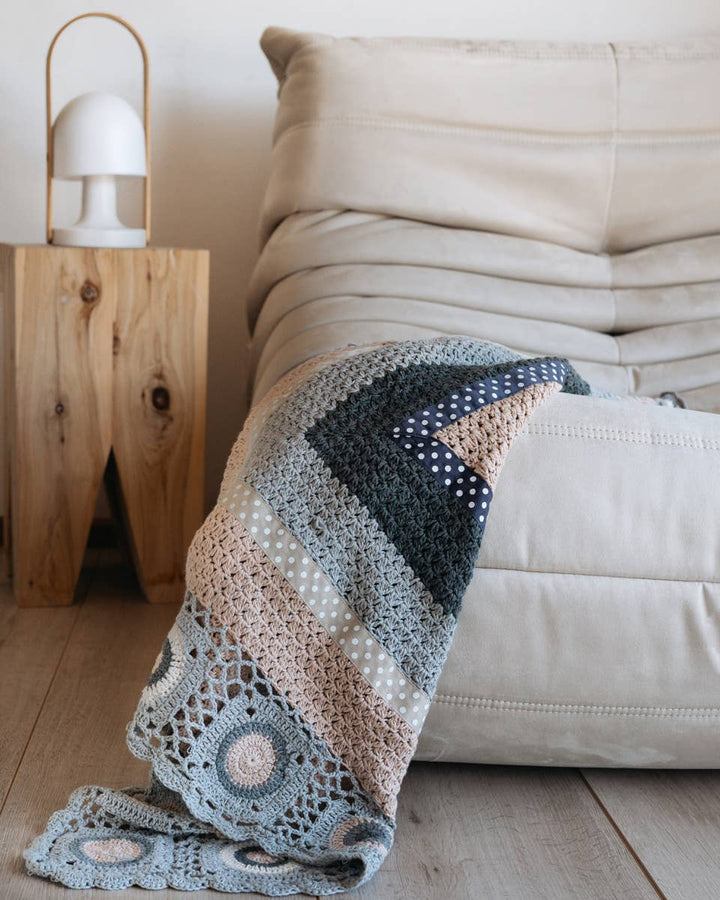 Hand Crochet Grey and Cream Blanket