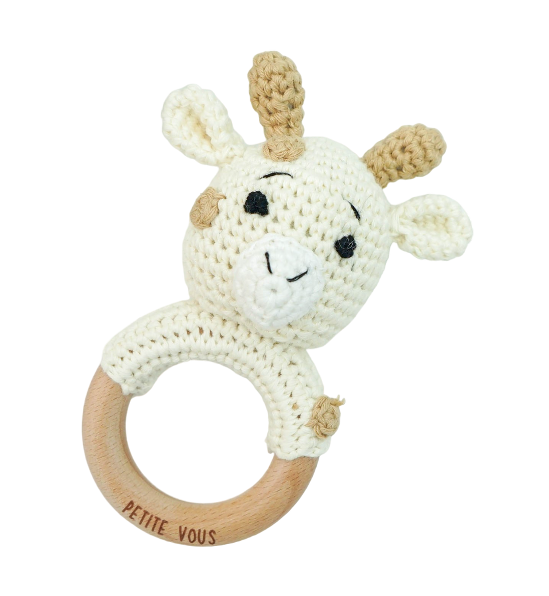 Petite Vous 100% Cotton Crochet Ring Rattle - Percy Giraffe