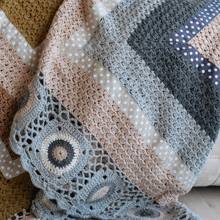 Hand Crochet Grey and Cream Blanket