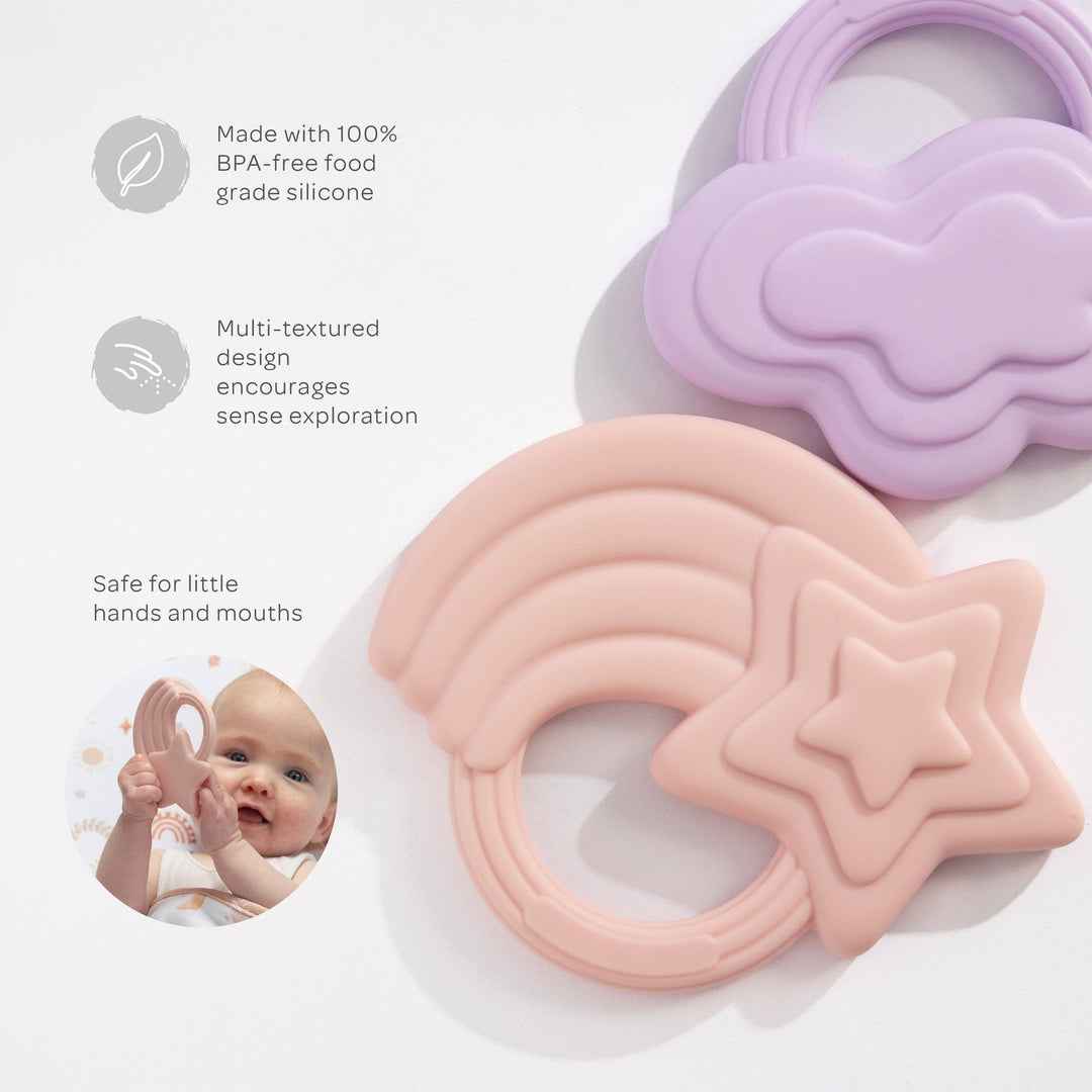 2pk Silicone Teether - Stars & Cloud Pink