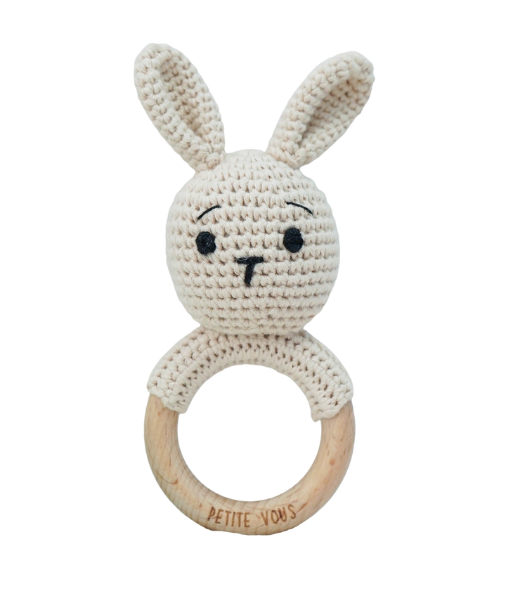 Petite Vous 100% Cotton Crochet Ring Rattle - Brodie Bunny