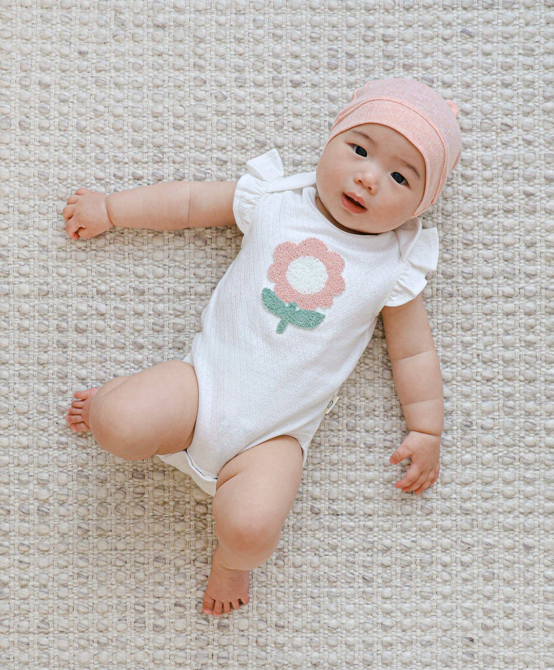 Flutter Sleeve Baby Bodysuit - Chenille flower