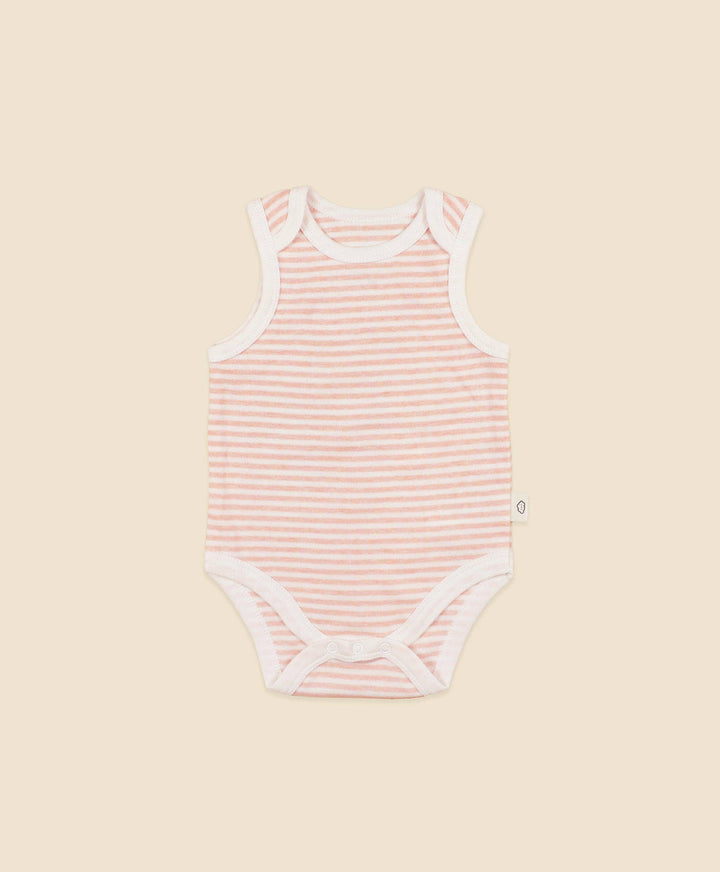 Comfy Singlet Bodysuit - Heather Pink stripes