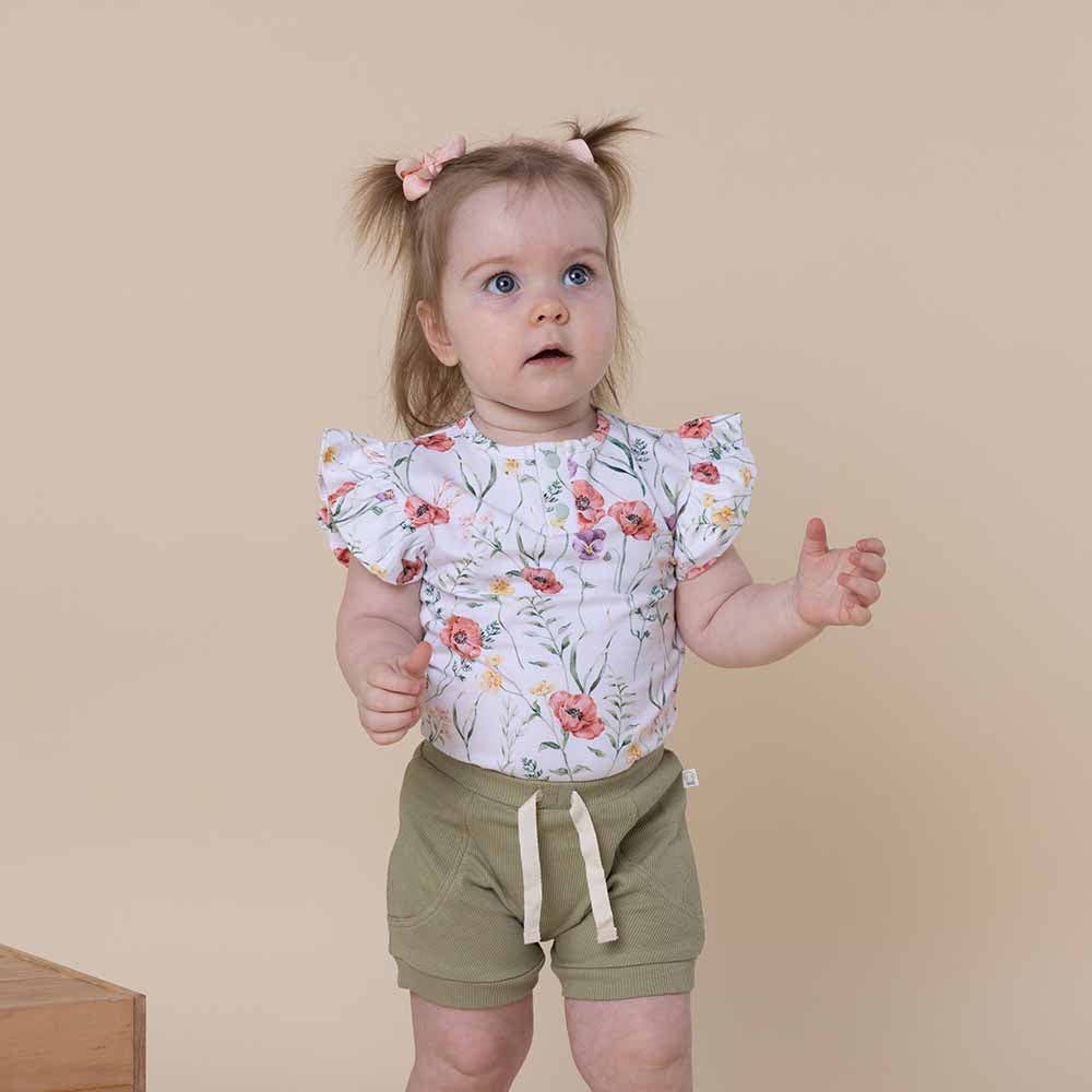 Meadow Short Sleeve Organic Bodysuit with Frill