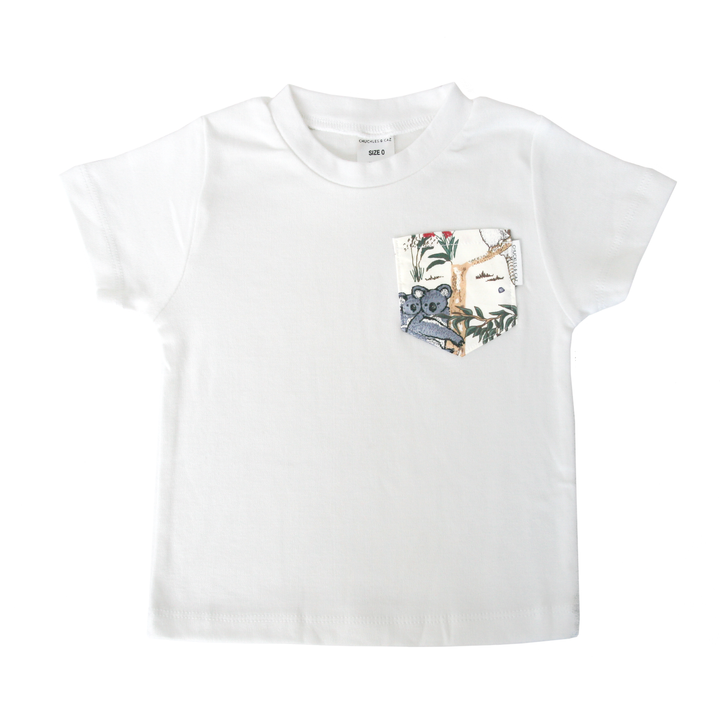 Australian Sketched Animals Pocket on White Tee