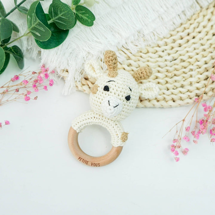 Petite Vous 100% Cotton Crochet Ring Rattle - Percy Giraffe