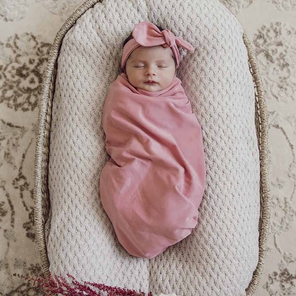 Jewel Pink Baby Jersey Wrap & Topknot Set