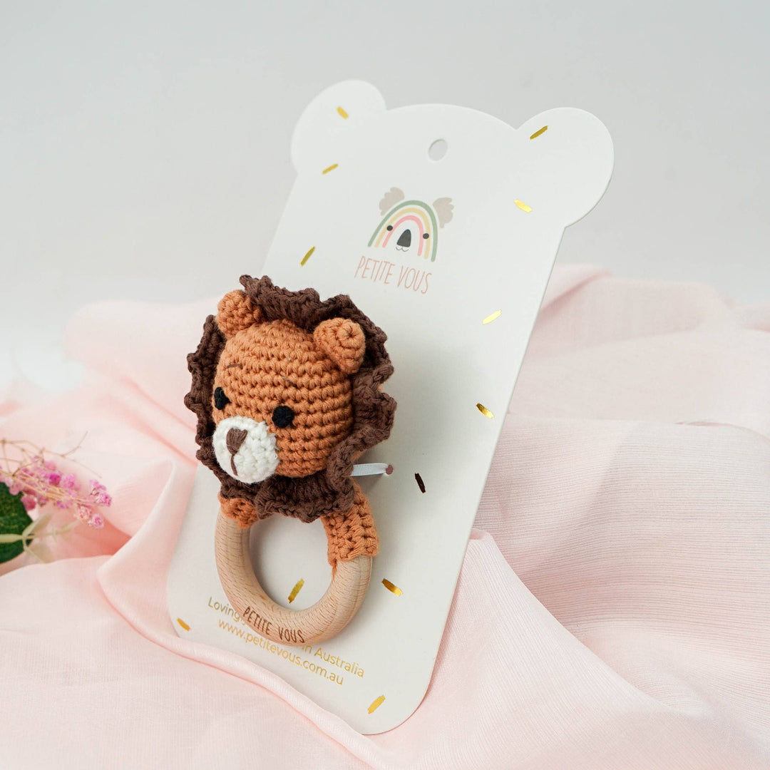 Petite Vous 100% Cotton Crochet Ring Rattle - Roary Lion