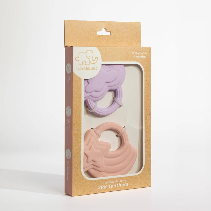 2pk Silicone Teether - Stars & Cloud Pink