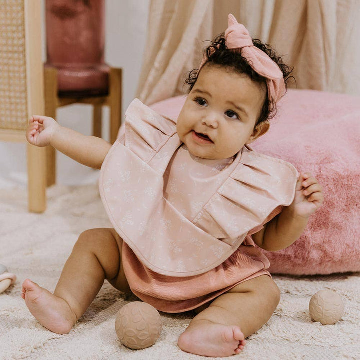 Dusty Rose Flower Frill Snuggle Bib